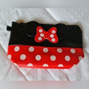 Clutch Purse or Travel Cosmetic Bag Black/Red Polka Dot With Bow